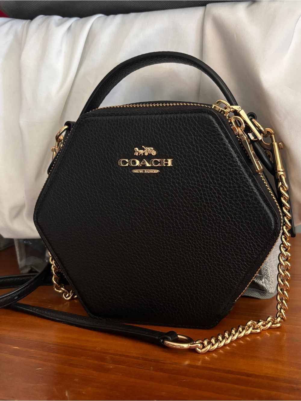 Coach Black Hexagon Bag with Gold Hardware